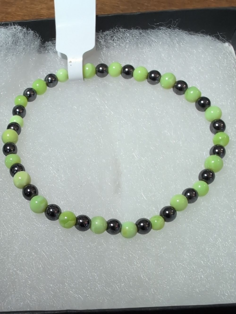Handmade Green Opal And Hematite Stretch Bracelet